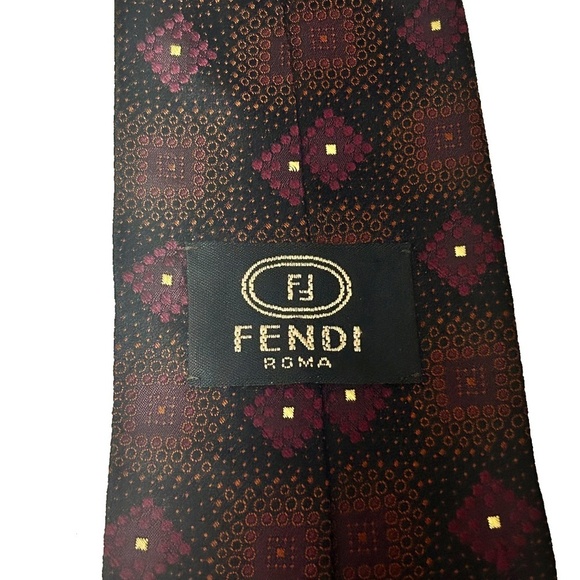 FENDI Vintage Silk Neck ie Textured Silk Micro Dot Made in Italy Burgundy - Picture 6 of 11